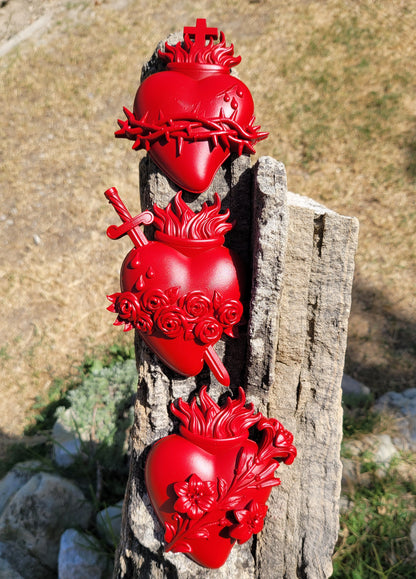 Set of 3 Red Holy Hearts